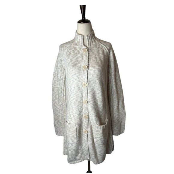 Michael Stars Ivory And Tan Heathered Mock Neck Long Line Cardigan Sweater 2 - Picture 1 of 9